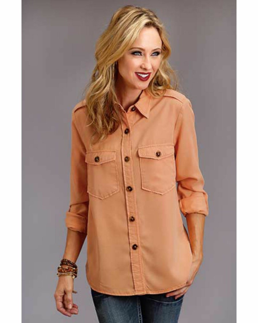 Jacket * | Stetson Women'S Apricot Lyocell Button-Front Tencel Shirt Jacket Orange