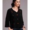 Shirt * | Stetson Women'S Crepe Embroidered Long Sleeve Top Black