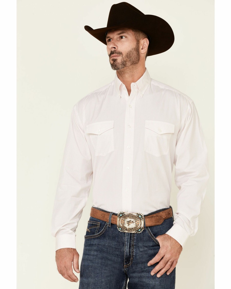 Shirt * | Stetson Men'S Small Check Plaid Long Sleeve Button-Down Western Shirt Pink