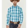 Shirt * | Stetson Men'S Large Ombre Plaid Long Sleeve Button-Down Western Shirt Blue