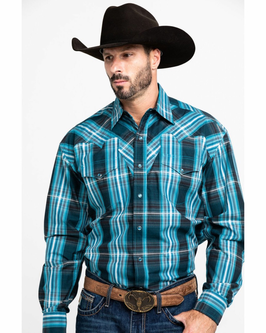 Shirt * | Stetson Men'S Teal Slate Plaid Long Sleeve Western Shirt