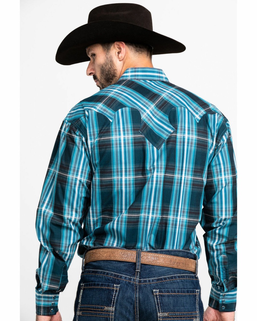 Shirt * | Stetson Men'S Teal Slate Plaid Long Sleeve Western Shirt