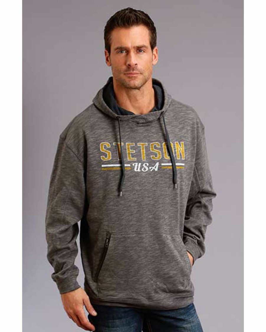 Sweatshirt * | Stetson Men'S Grey Usa Slub French Terry Hooded Sweatshirt