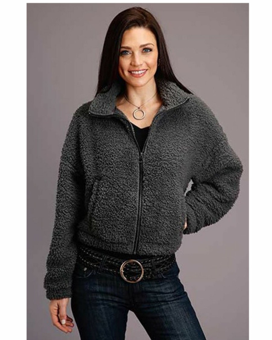 Jacket * | Stetson Women'S Fuzzy Fleece Jacket Charcoal