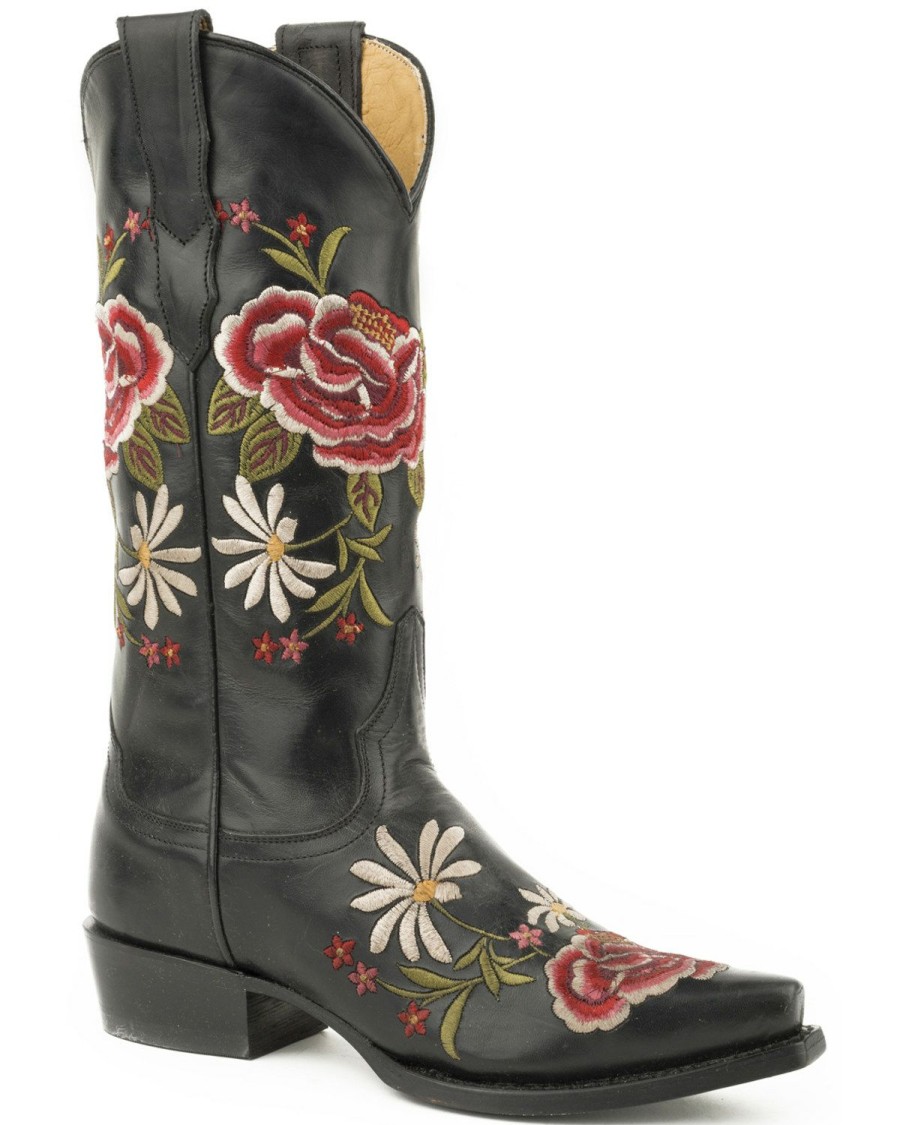 Boot * | Stetson Women'S Rose Embroidered Boots Snip Toe Black