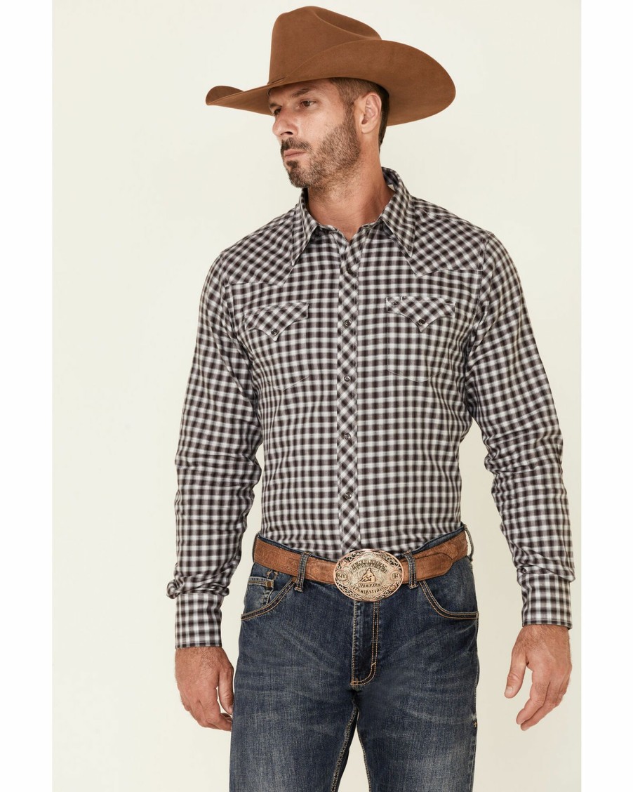 Shirt * | Stetson Men'S Wine Ombre Check Plaid Long Sleeve Snap Western Shirt Maroon