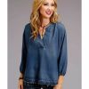 Shirt * | Stetson Women'S Denim Tencel 3/4 Sleeve Pesasant Top Blue