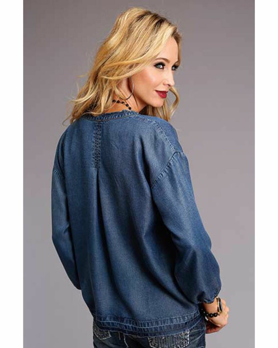 Shirt * | Stetson Women'S Denim Tencel 3/4 Sleeve Pesasant Top Blue