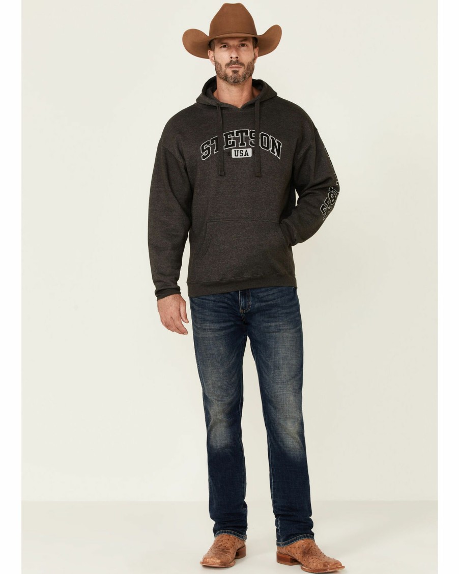 Sweatshirt * | Stetson Men'S Grey Logo Sleeve Pullover Hooded Sweatshirt