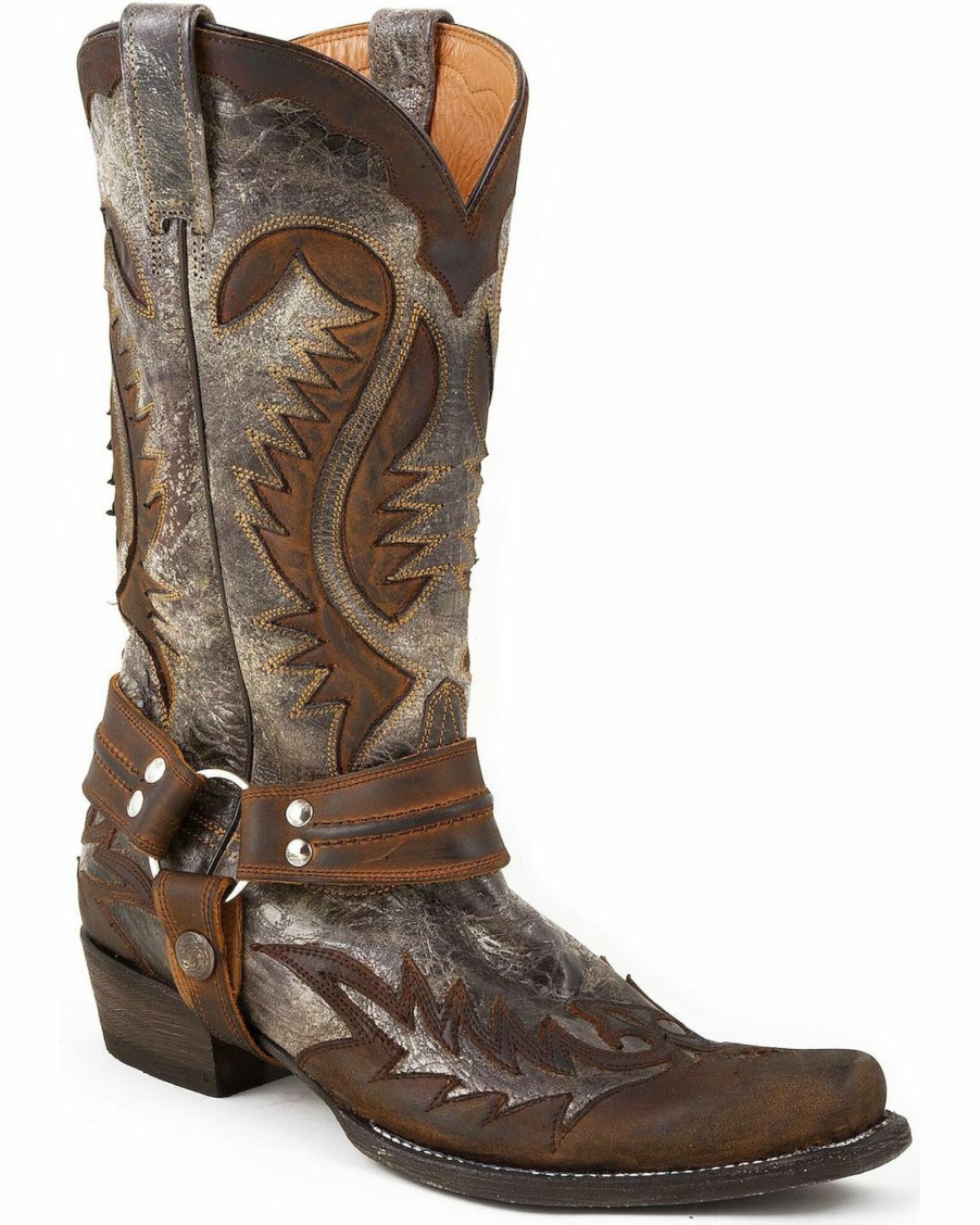 Boot * | Stetson Crackle Harness Cowboy Boots Square Toe For Men'S Brown