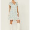 Dress * | Stetson Women'S Feather Print Button-Front Dress Blue