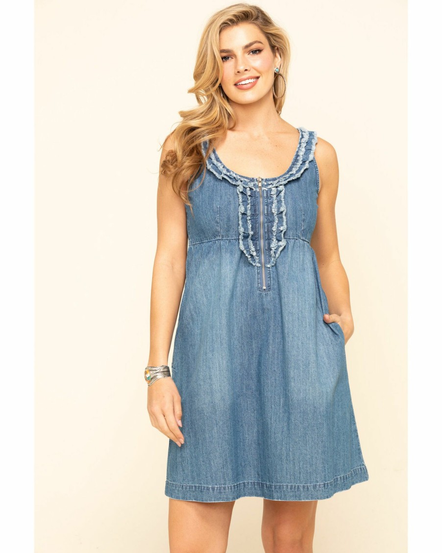 Dress * | Stetson Women'S Denim Ruffle Tank Dress Blue