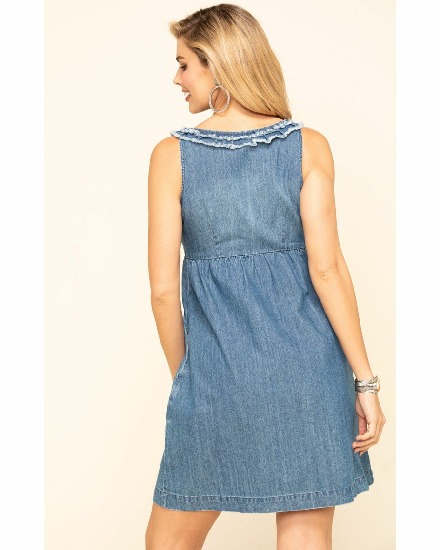 Dress * | Stetson Women'S Denim Ruffle Tank Dress Blue