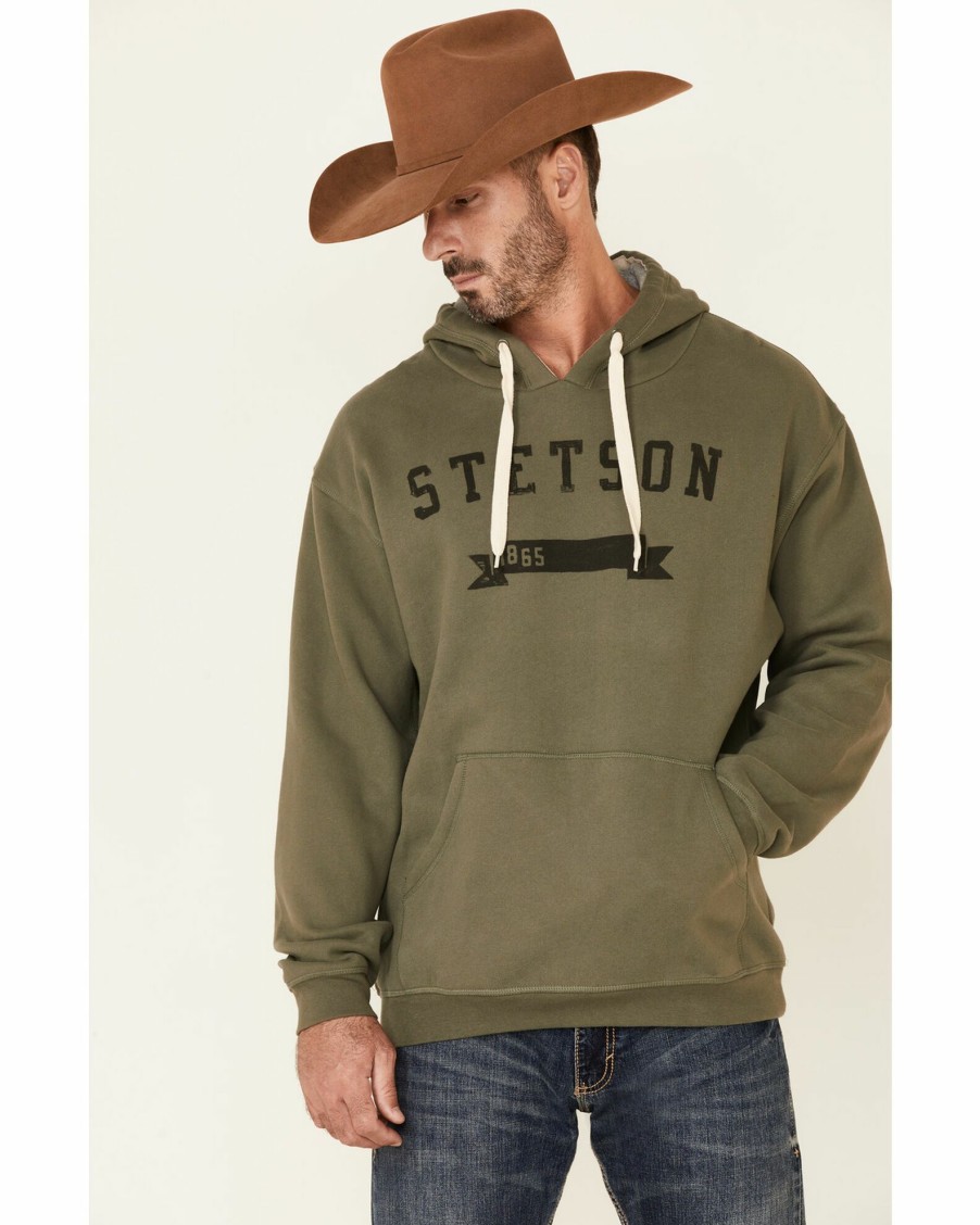 Sweatshirt * | Stetson Men'S Green Logo Banner Graphic Hooded Sweatshirt