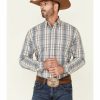 Shirt * | Stetson Men'S Grey Dobby Plaid Long Sleeve Button-Down Western Shirt