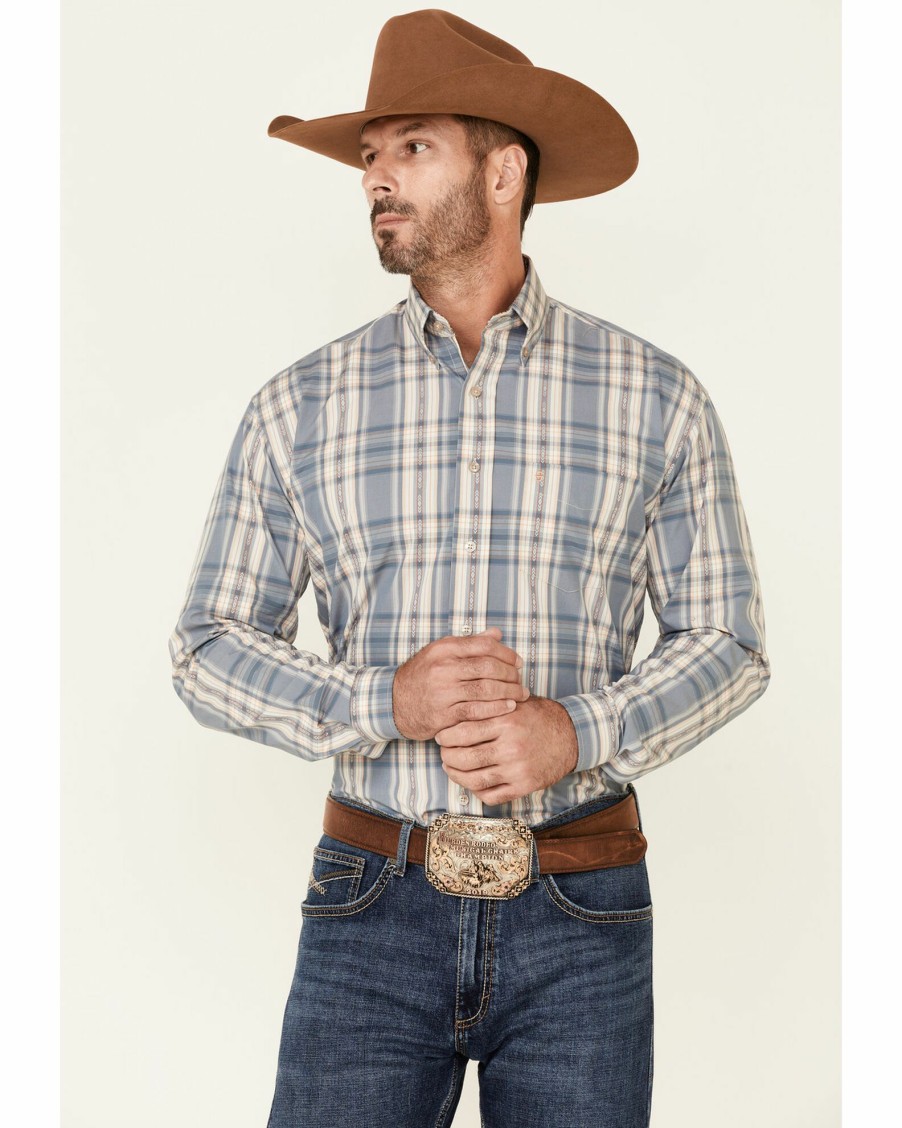 Shirt * | Stetson Men'S Grey Dobby Plaid Long Sleeve Button-Down Western Shirt