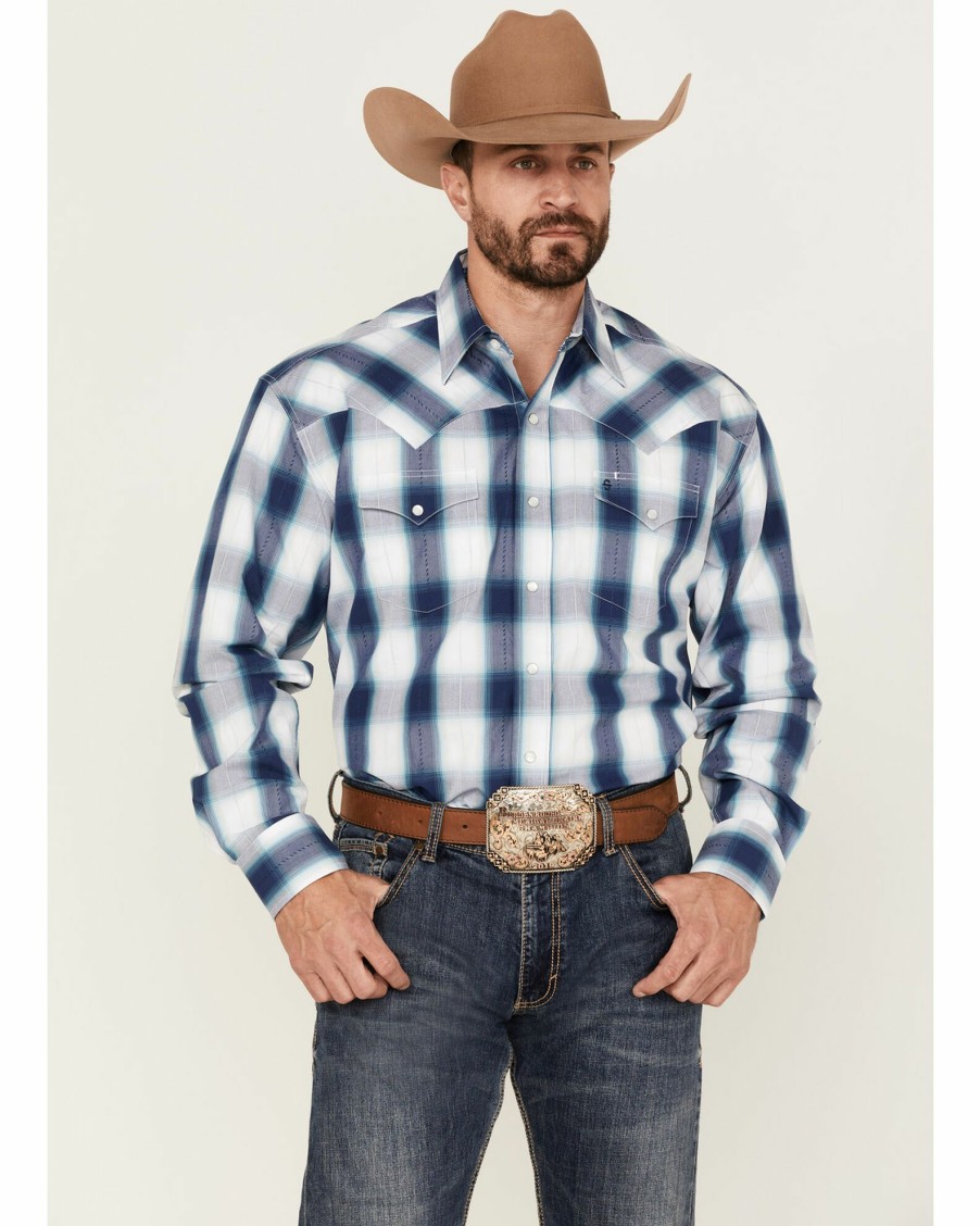 Shirt * | Stetson Men'S Ice Ombre Large Plaid Long Sleeve Snap Western Shirt