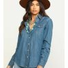 Shirt * | Stetson Women'S Denim Desert Embroidered Long Sleeve Western Shirt Blue