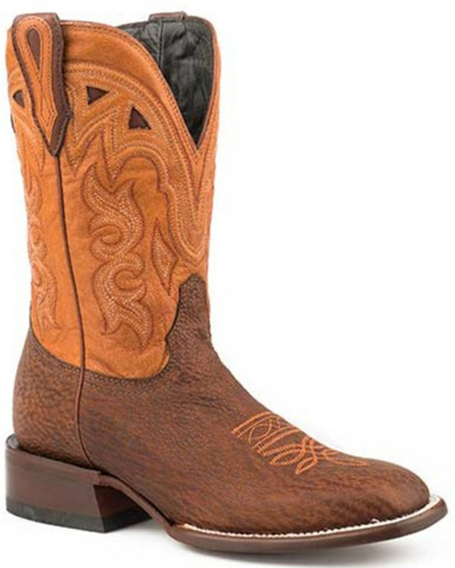 Boot * | Stetson Women'S Joplin Exotic Shark Western Boots Broad Square Toe Brown