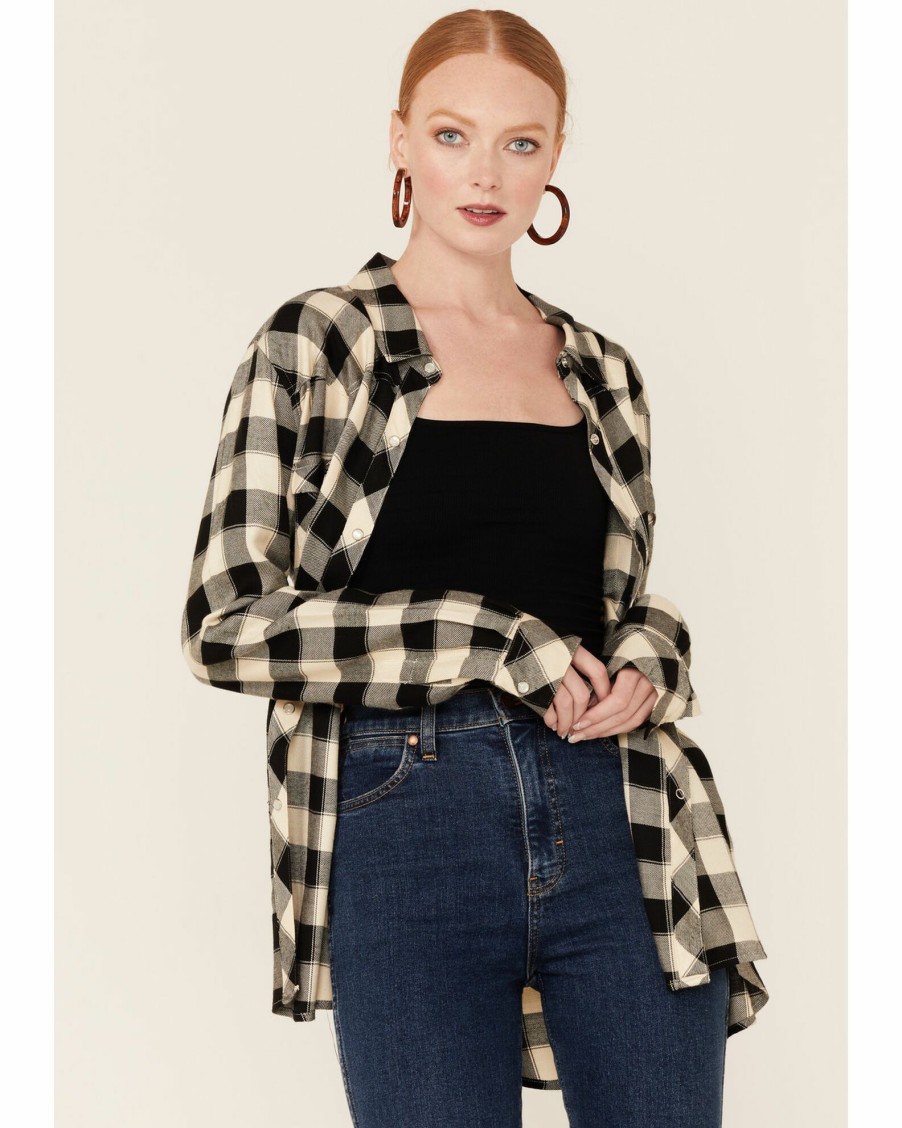 Shirt * | Stetson Women'S Buffalo Black Plaid Snap Shirt White