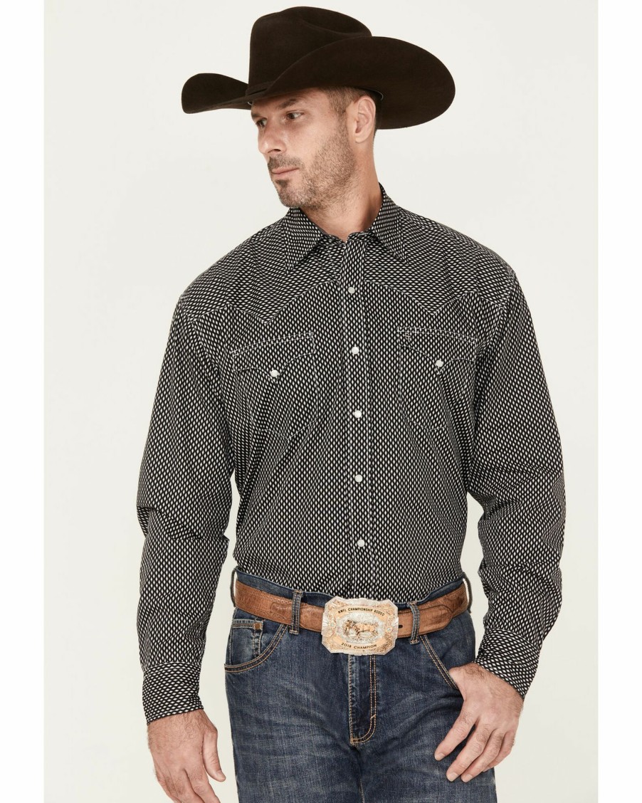 Shirt * | Stetson Men'S Boot Barn Exclusive Original Rugged Geo Print Long Sleeve Western Shirt Black