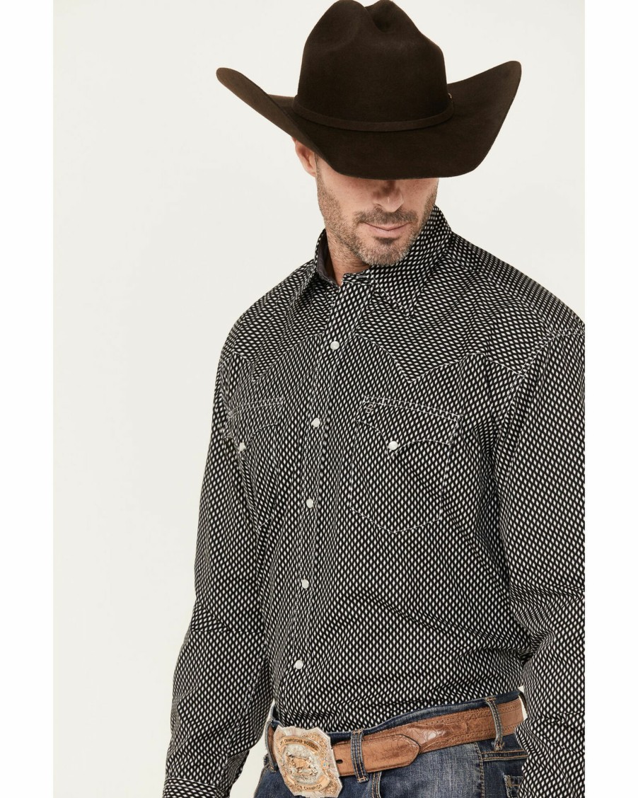 Shirt * | Stetson Men'S Boot Barn Exclusive Original Rugged Geo Print Long Sleeve Western Shirt Black