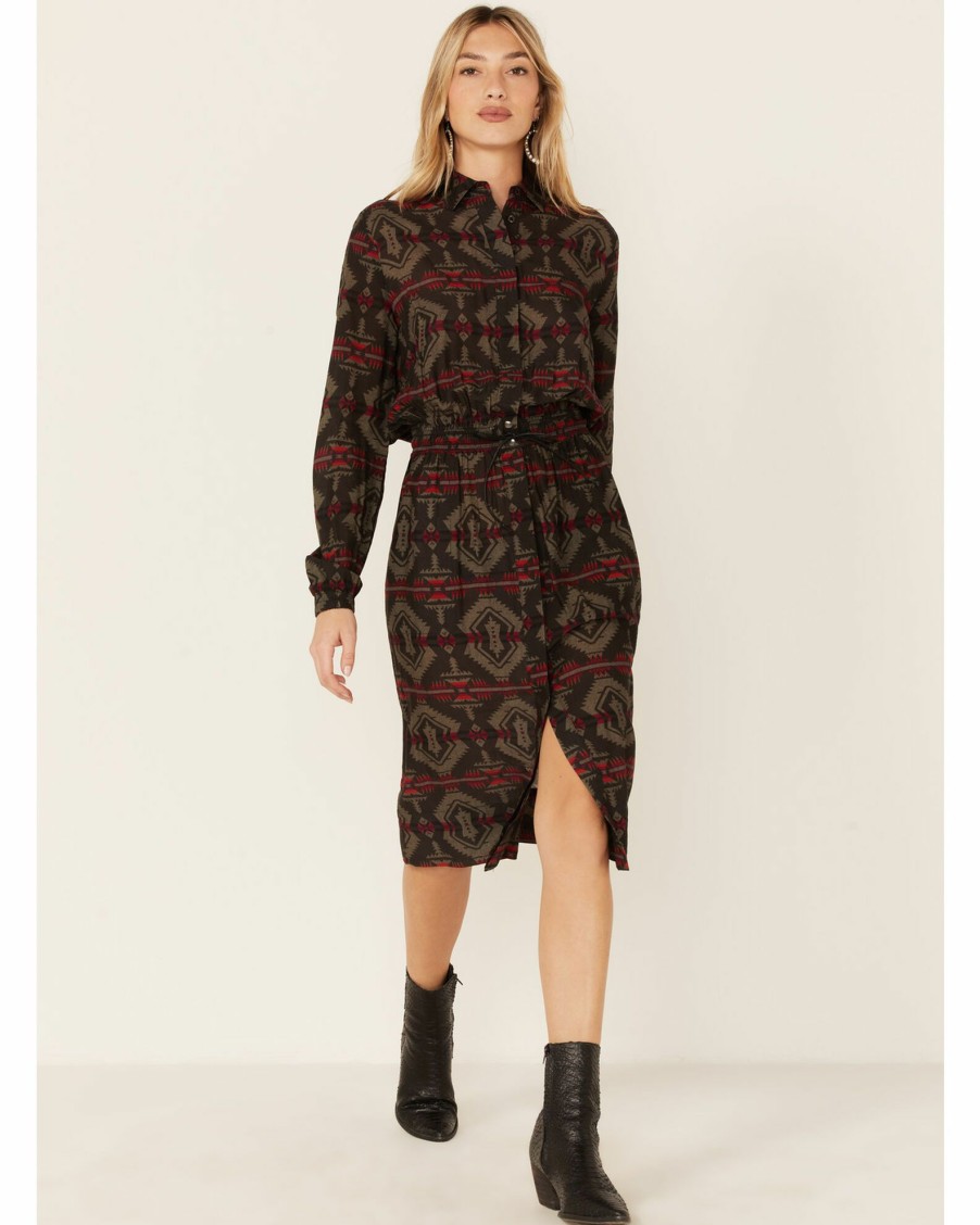 Dress * | Stetson Women'S Southwestern Print Belted Dres Brown