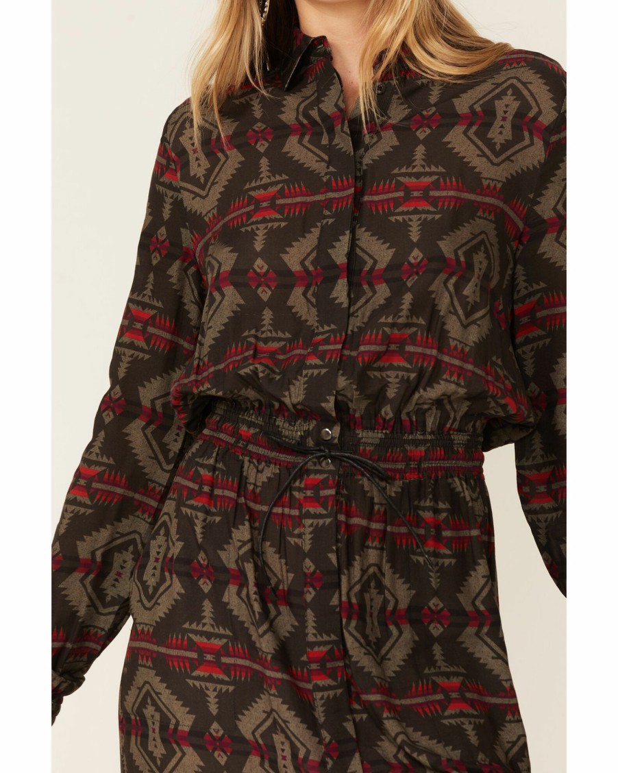 Dress * | Stetson Women'S Southwestern Print Belted Dres Brown