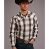 Shirt * | Stetson Men'S Ombre Plaid Long Sleeve Western Shirt Brown