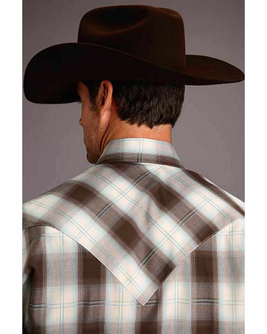 Shirt * | Stetson Men'S Ombre Plaid Long Sleeve Western Shirt Brown