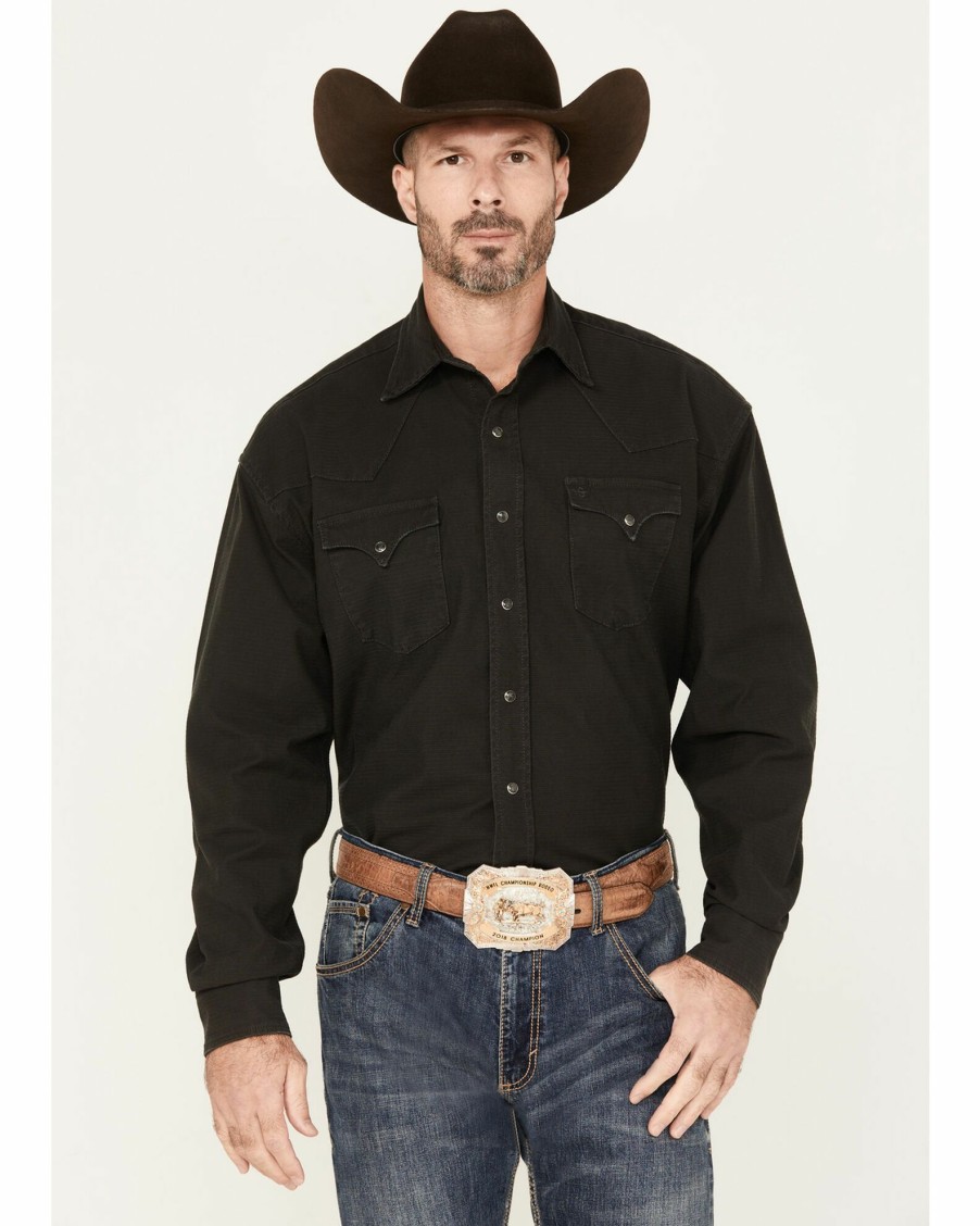 Shirt * | Stetson Men'S Boot Barn Exclusive Original Rugged Solid Long Sleeve Shirt Dark Grey