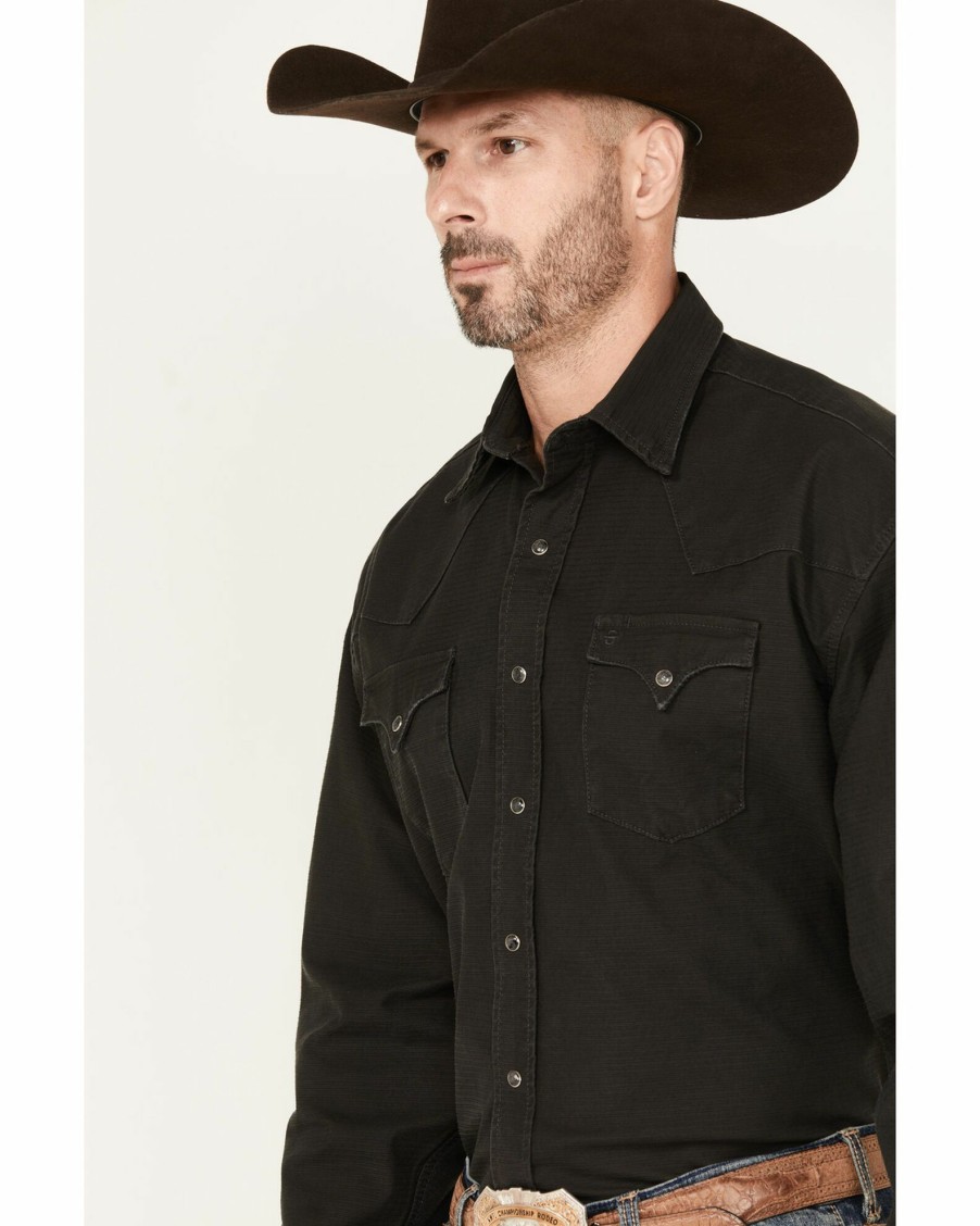 Shirt * | Stetson Men'S Boot Barn Exclusive Original Rugged Solid Long Sleeve Shirt Dark Grey