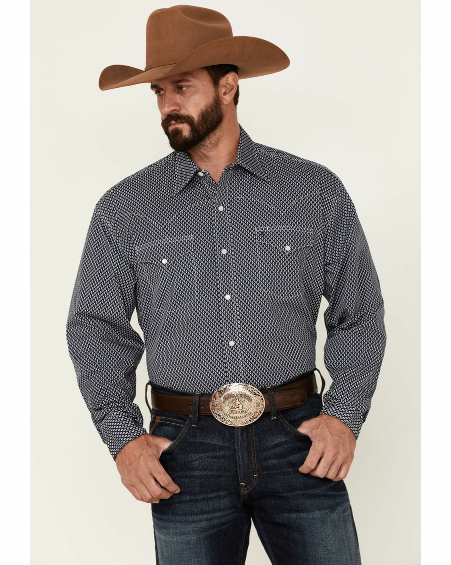 Shirt * | Stetson Men'S Diamond Geo Print Long Sleeve Snap Western Shirt Blue