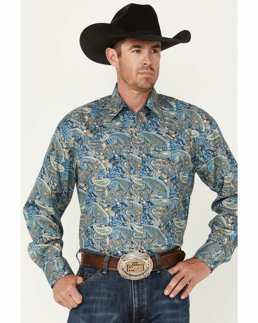 Shirt * | Stetson Men'S Paisley Print Long Sleeve Western Shirt Blue