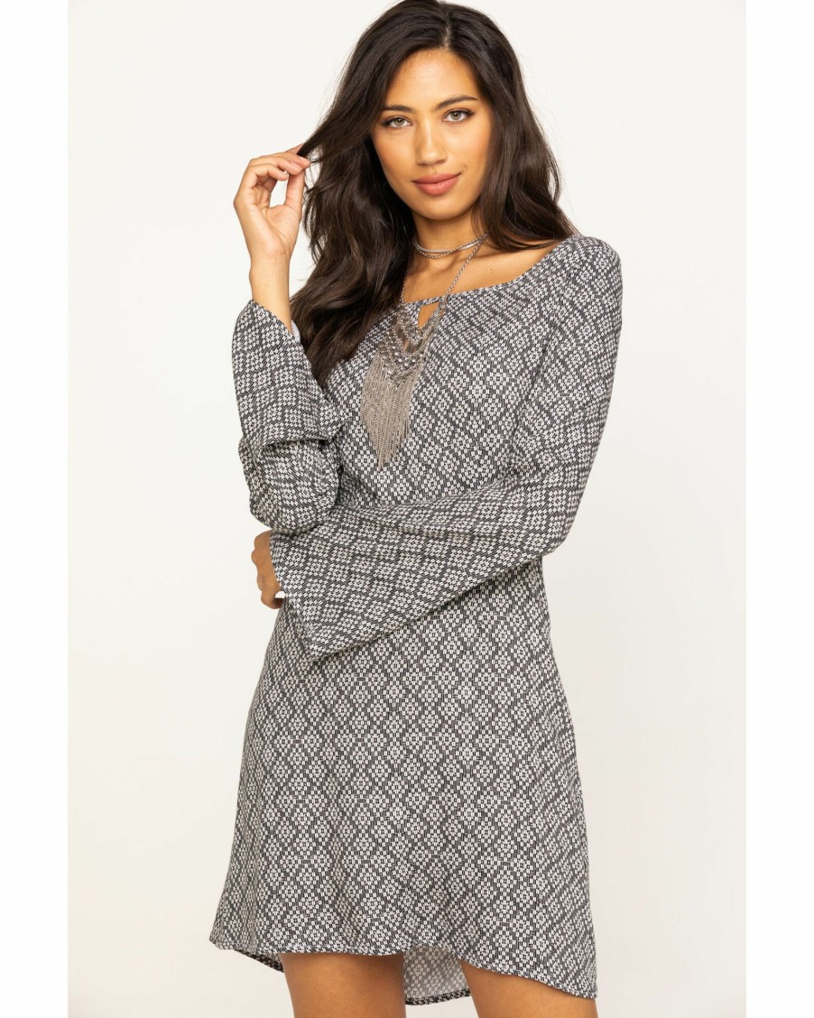 Dress * | Stetson Women'S Geometric Southwestern Bell Sleeve Dress Black