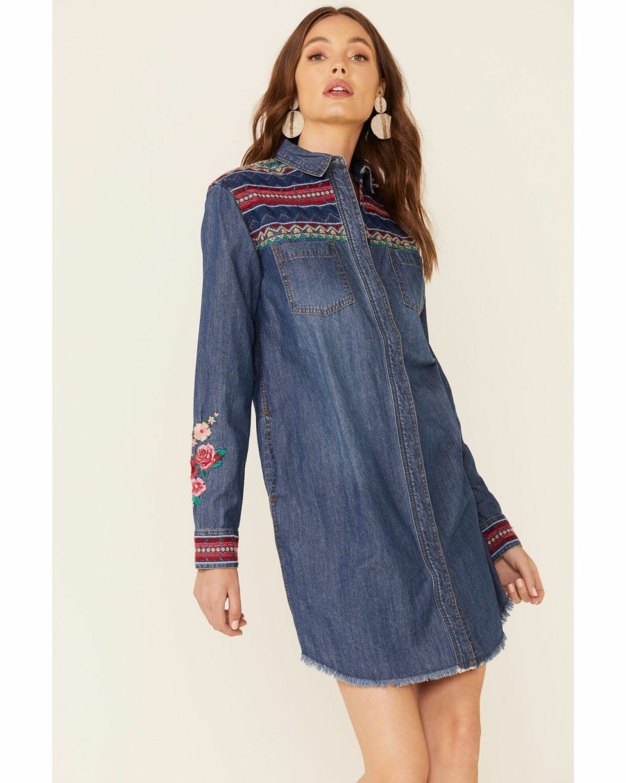 Dress * | Stetson Women'S Denim Southwestern Stripe Dress Blue