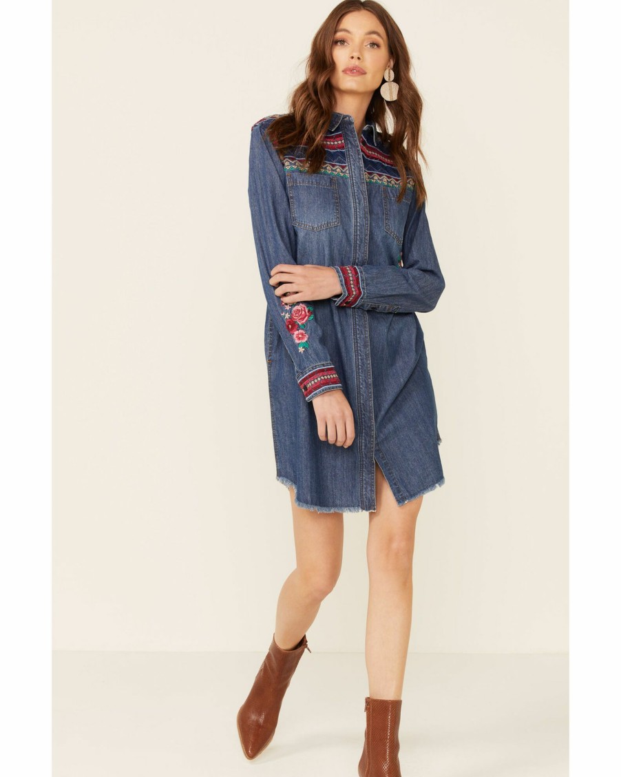 Dress * | Stetson Women'S Denim Southwestern Stripe Dress Blue