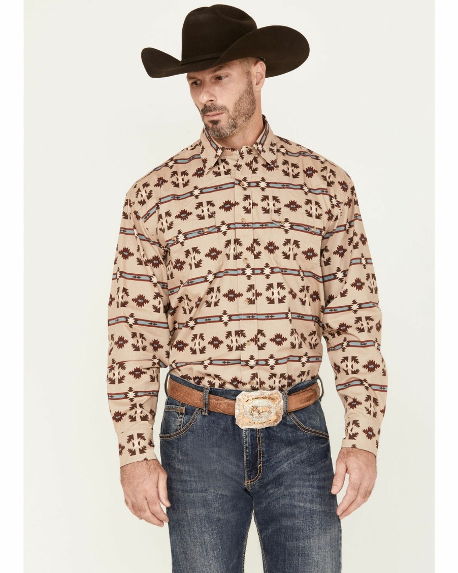 Shirt * | Stetson Men'S Boot Barn Exclusive Original Rugged Southwestern Print Long Sleeve Western Shirt Brown