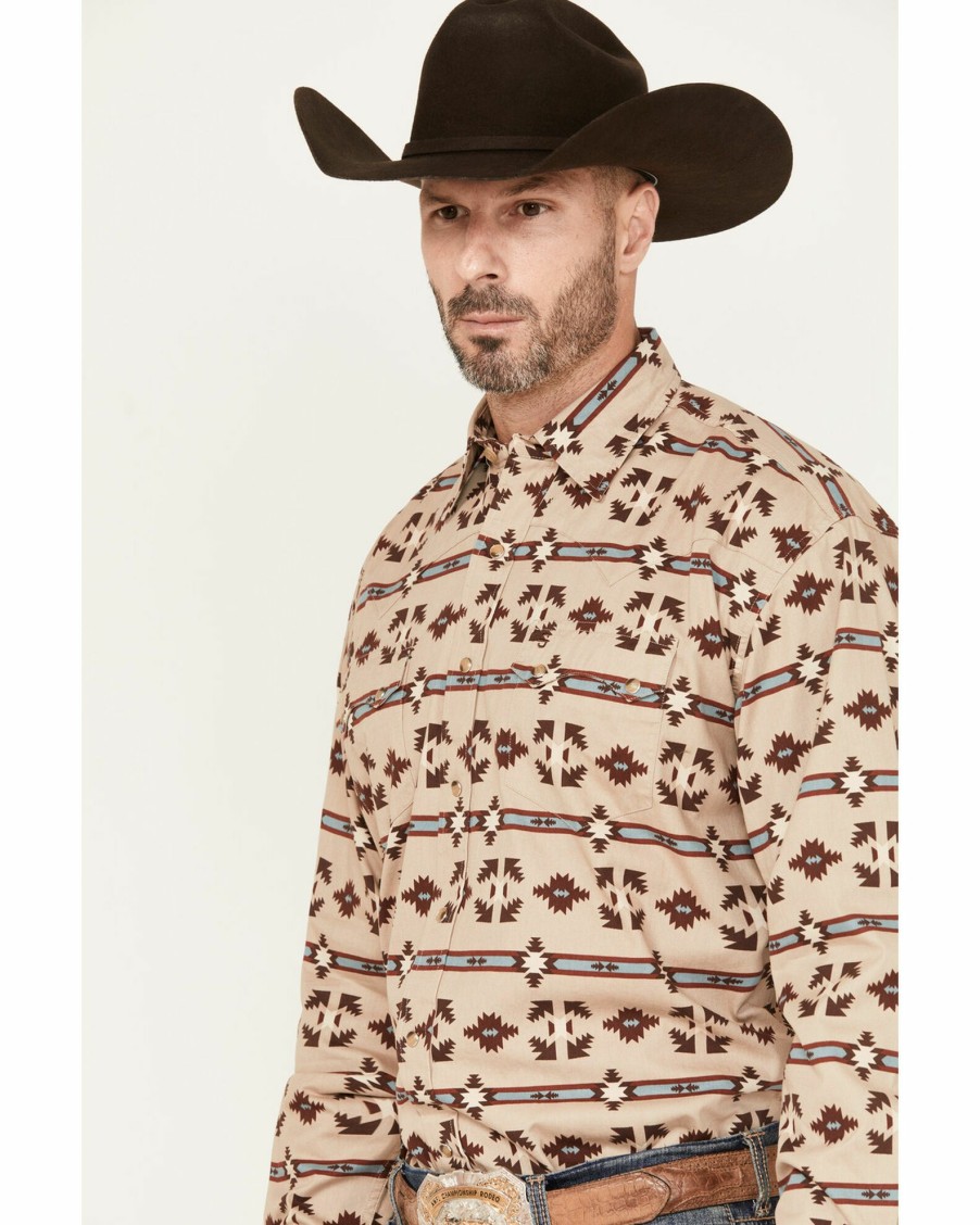 Shirt * | Stetson Men'S Boot Barn Exclusive Original Rugged Southwestern Print Long Sleeve Western Shirt Brown