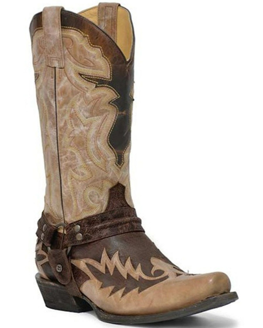 Boot * | Stetson Men'S Outlaw Bad Guy Wing Tip Harness Western Boots Snip Toe Brown