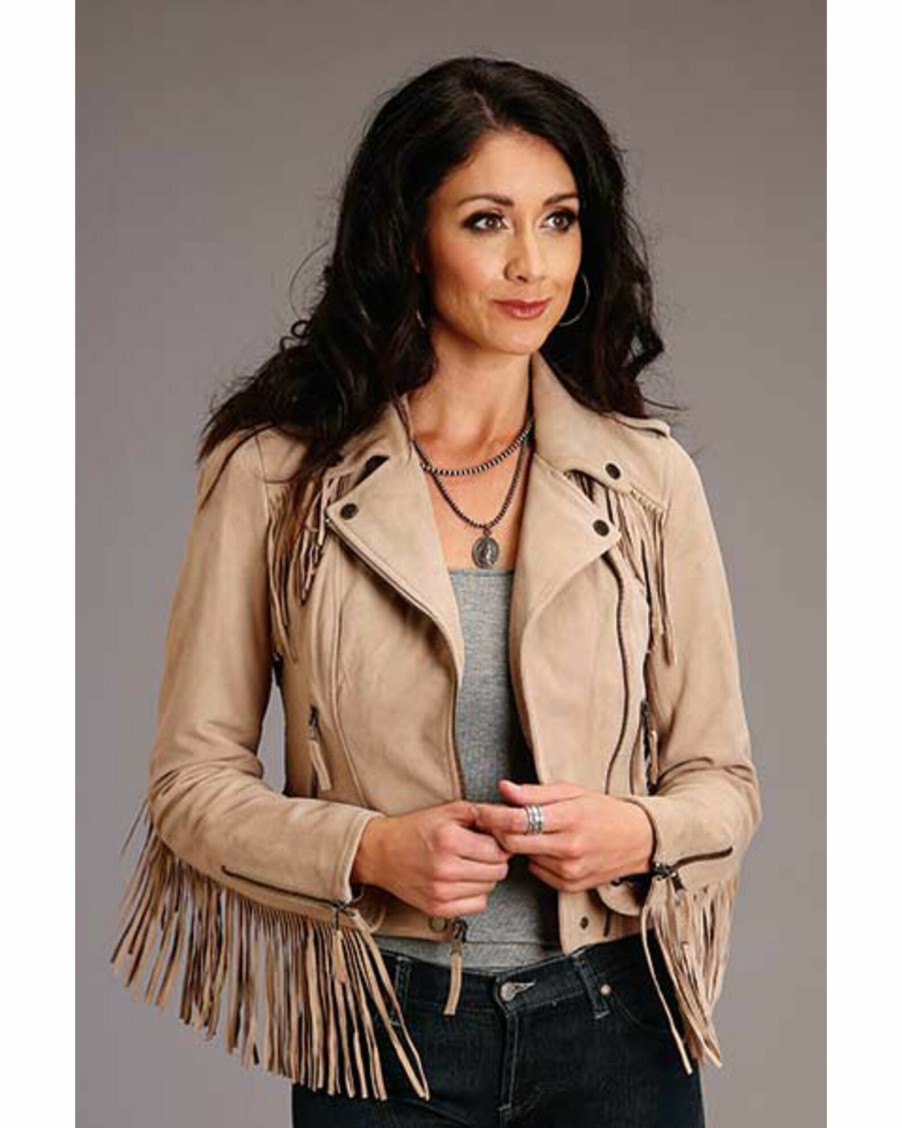 Jacket * | Stetson Women'S Suede Fringe Moto Jacket Tan