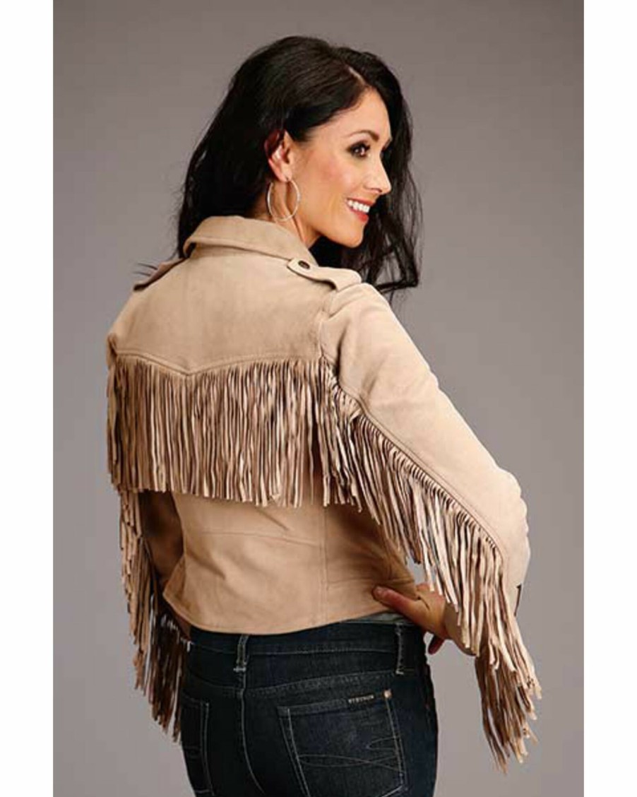 Jacket * | Stetson Women'S Suede Fringe Moto Jacket Tan