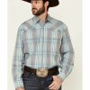 Shirt * | Stetson Men'S Large Dobby Plaid Long Sleeve Snap Western Shirt Grey