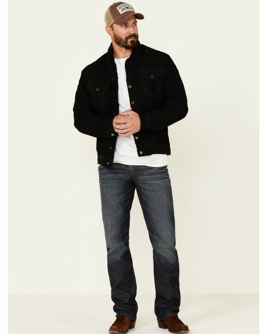 Jacket * | Stetson Men'S Distressed Leather Lined Snap-Front Jean Jacket Black