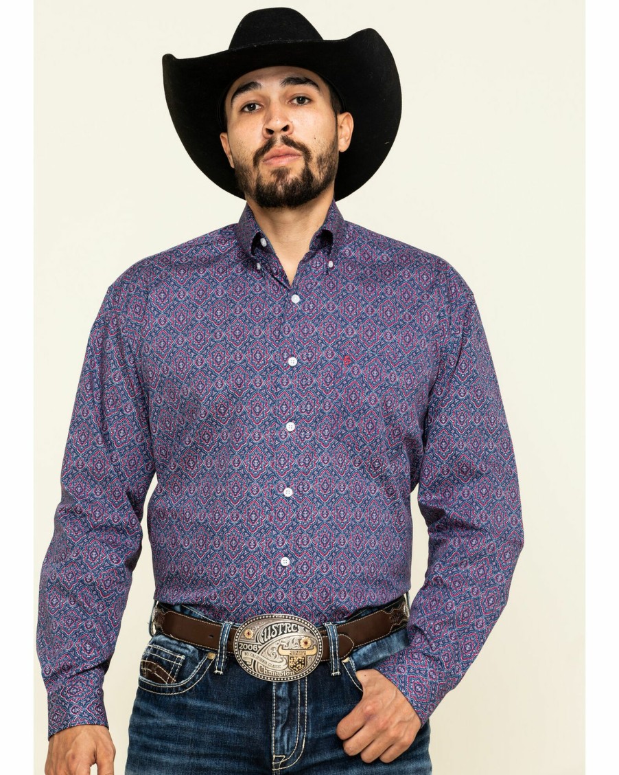 Shirt * | Stetson Men'S Classic Medallian Geo Print Long Sleeve Western Shirt