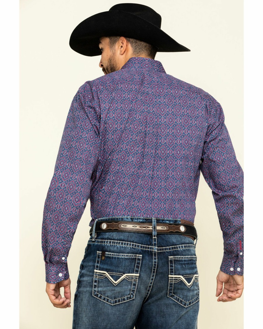 Shirt * | Stetson Men'S Classic Medallian Geo Print Long Sleeve Western Shirt