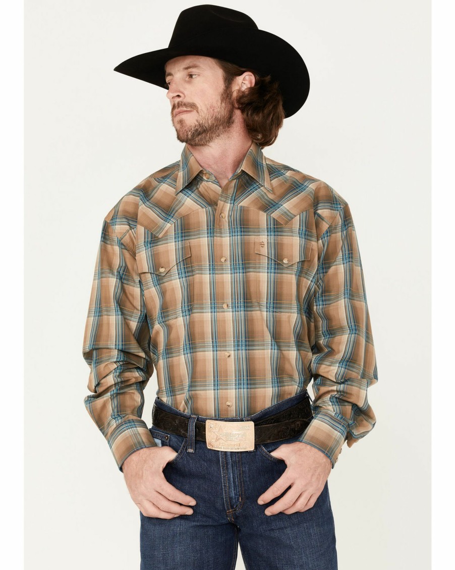 Shirt * | Stetson Men'S Ombre Plaid Print Long Sleeve Western Shirt