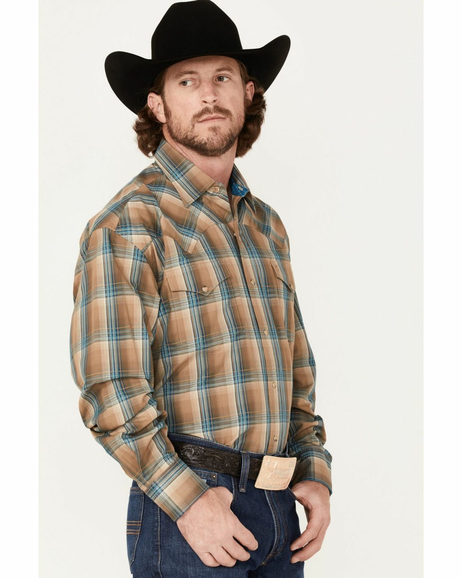 Shirt * | Stetson Men'S Ombre Plaid Print Long Sleeve Western Shirt