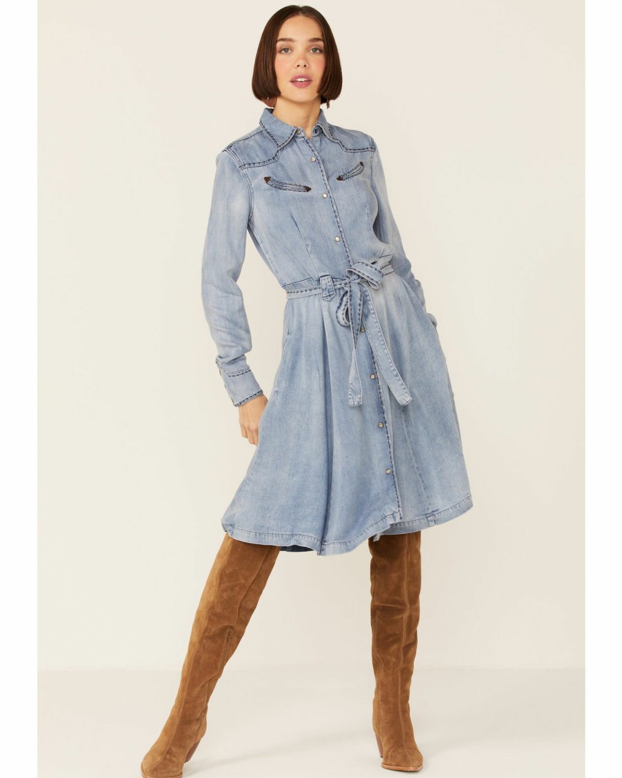 Dress * | Stetson Women'S Western Style Belted Dress Blue