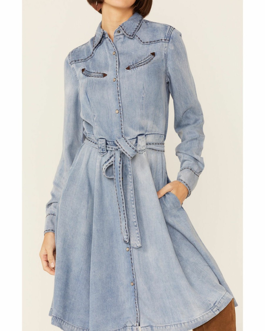 Dress * | Stetson Women'S Western Style Belted Dress Blue